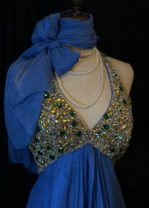 Gorgeous Halter Blue Chiffon Beaded Cocktail Dress Formal Homecoming Dress  cc3118