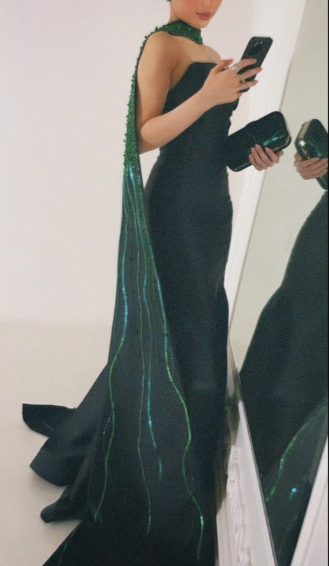 Vintage Black Satin Mermaid Long Evening Dress Prom Dress  cc2592
