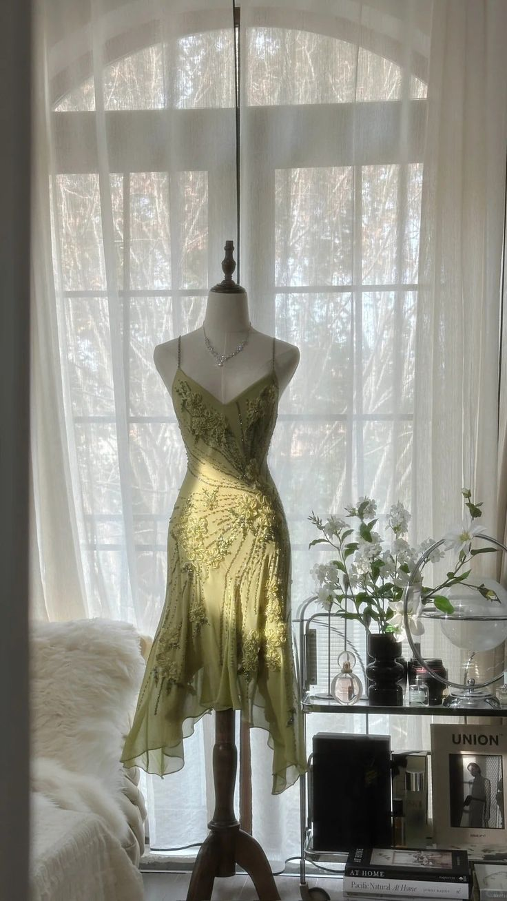 Vintage Green Chiffon Beaded Birthday Dress Homecoming Dress cc3037