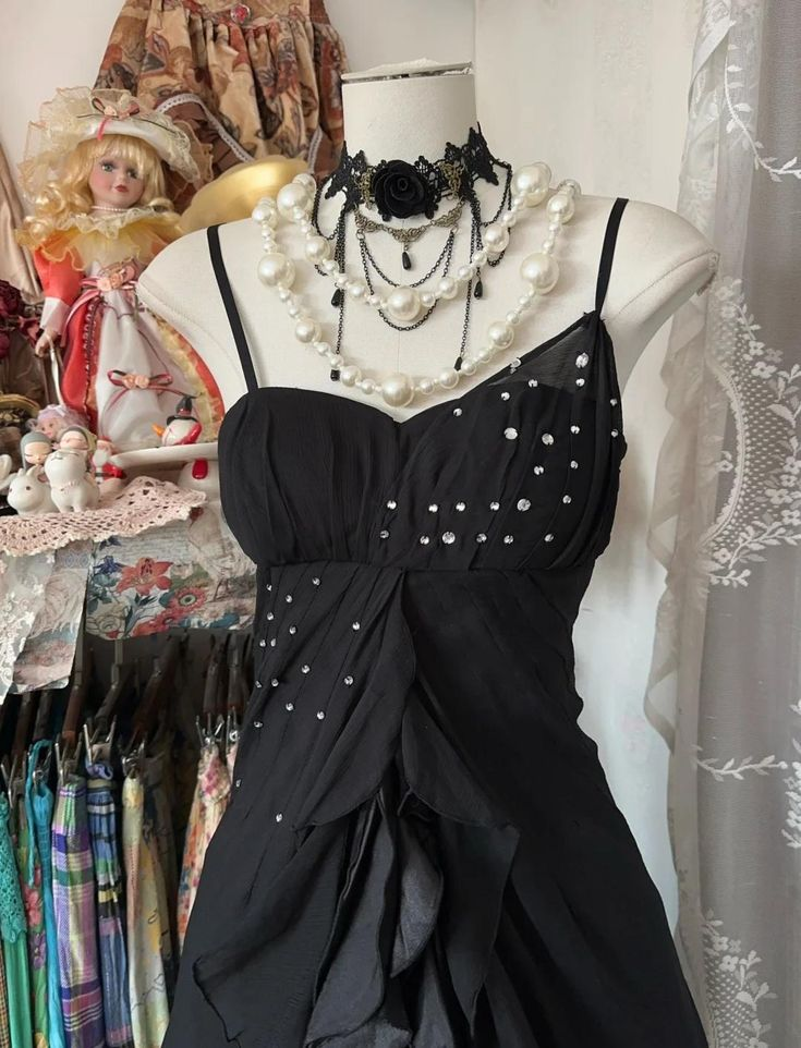 Simple Black Spaghetti Strap Mermaid Chiffon Beaded Prom Dress Evening Dress cc3019