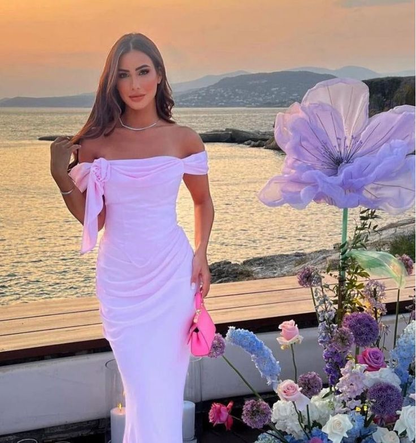 Elegant Pink Off The Shoulder Sheath Long Prom Dress Evening Dress cc2306