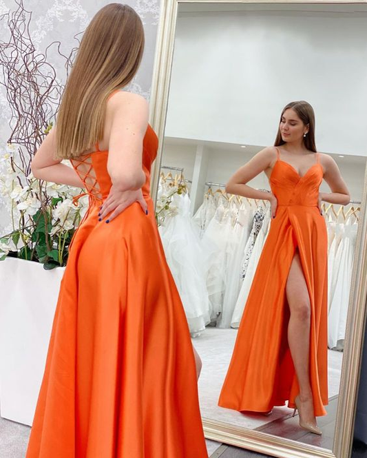 Simple A-line V Neck Orange Prom Dress,Orange Evening Dress cc1277