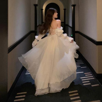 White Tea Break Dress, Tulle Prom Dress Fairy Dress For Women, Victorian Dress, Graduation Dress cc1081