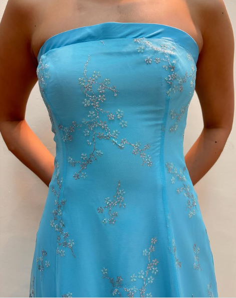 Chic Strapless Blue A Line Tulle Sequins Party Dress,Formal Prom Evening Dress cc2608