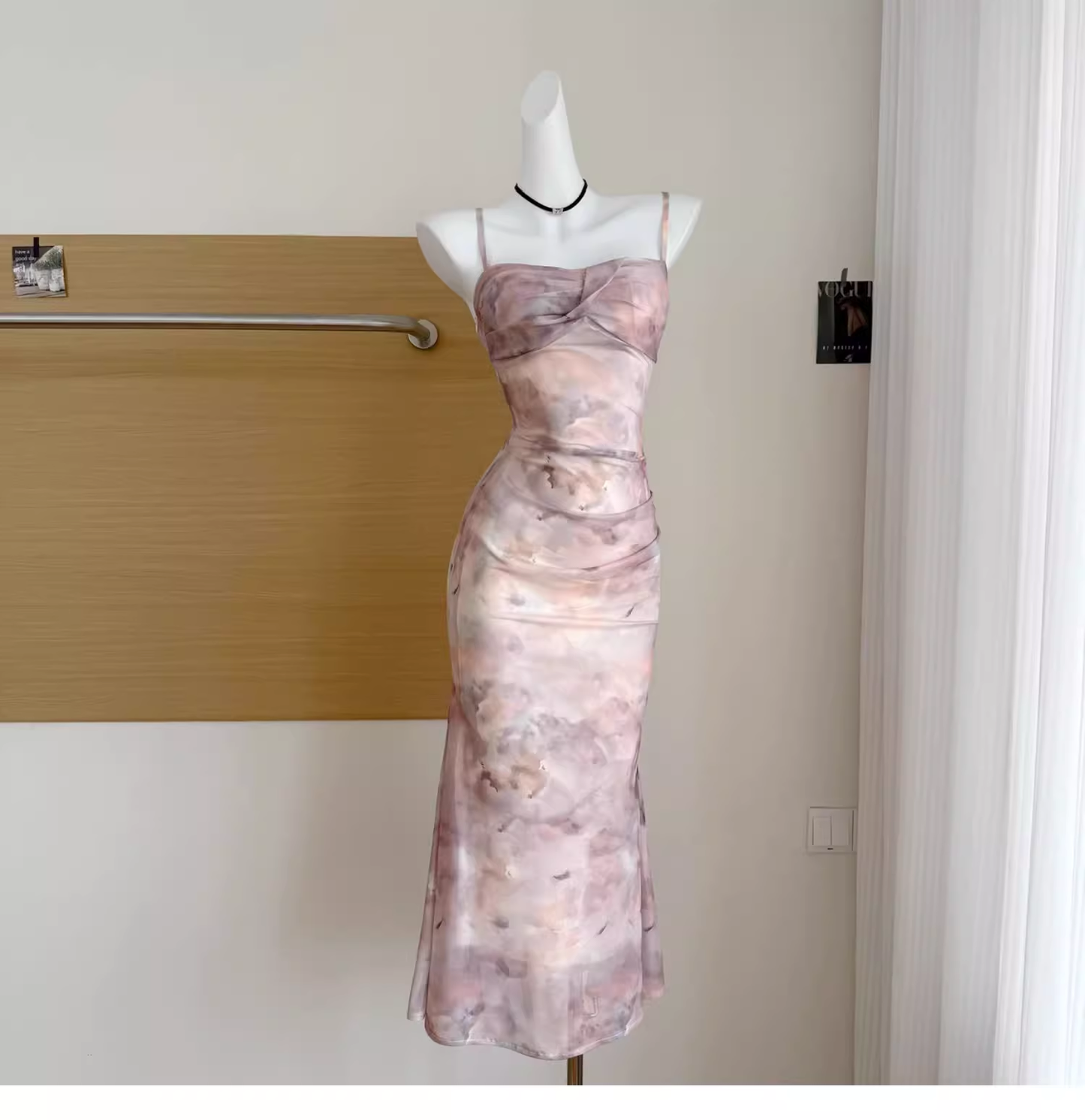 Apricot Suspender Dress Sexy Waist Beautiful Long Vacation Dress cc3065