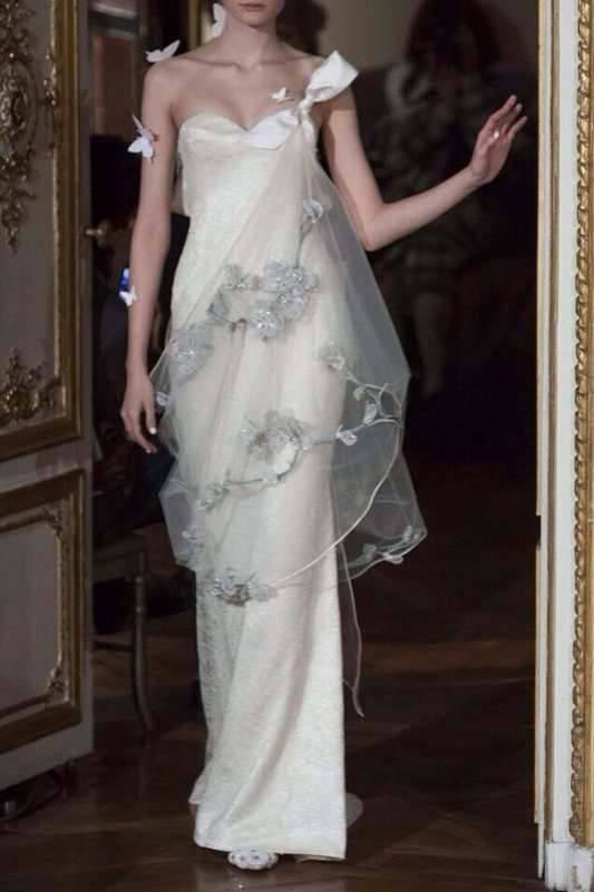 Elegant White Satin Lace Appliques Prom Dress,Formal Party Evening Dress cc2954
