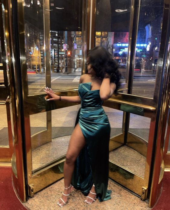 Green Prom Dress Long,Fancy Satin Wedding Party Gown cc1235