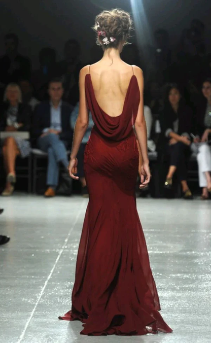 Vintage Burgundy Mermaid Evening Dress Long Prom Dress cc1941