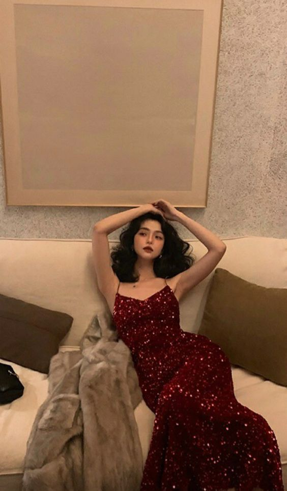 Sexy Mermaid Red Sequin Red Evening Dresses cc1185