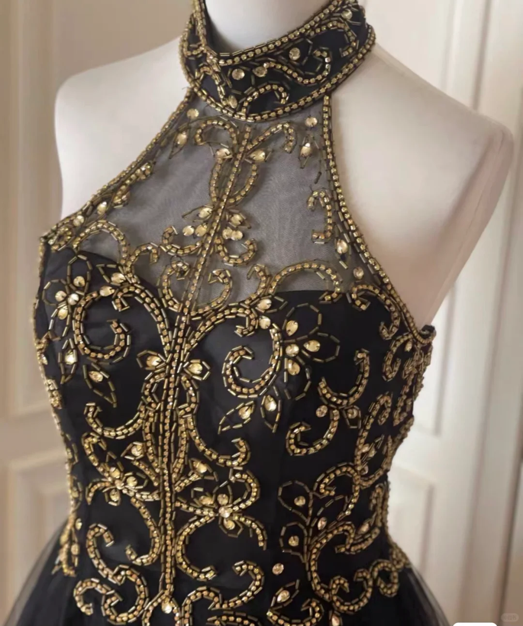 Charming Sleeveless Halter Tulle Beaded Cocktail Dress Black Homecoming Dress Birthday Outfits cc3176