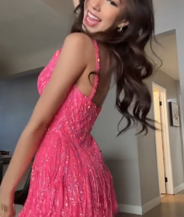 Gorgeous Spaghetti Straps Sequin Tassel Mini Birthday Party Dress Pink Homecoming Dress cc3332