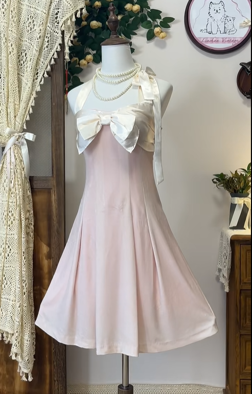 Cute Pink Halter Bow A Line Homecoming Dress Short Birthday Outfits cc3114