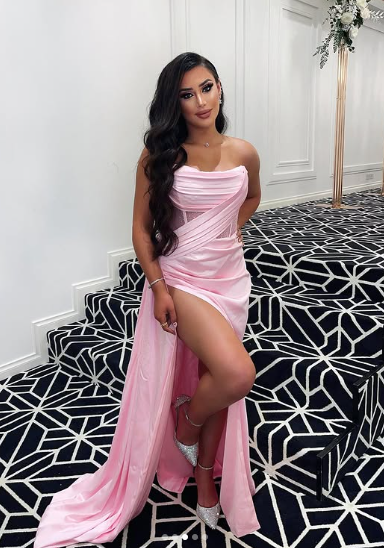 Sexy 17th Birthday Dress Strapless Mermaid Prom Dresses for Black Girls Thigh-High Slits Pleats Beading Birthday Outfits cc1232