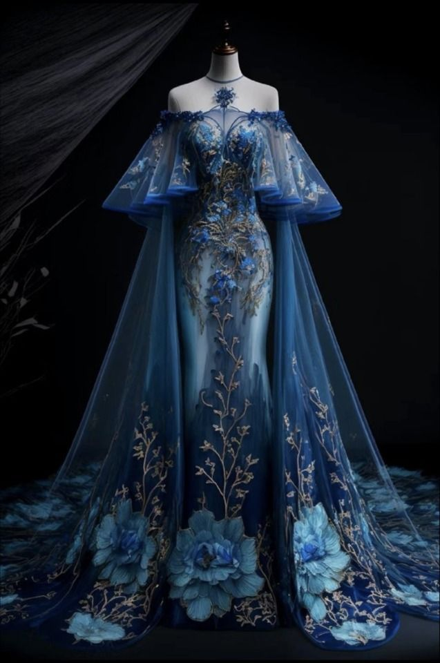 Gorgeous Off The Shoulder Tulle Embroidery Flowers Mermaid Evening Dress,Navy Blue Party Prom Dress cc2838