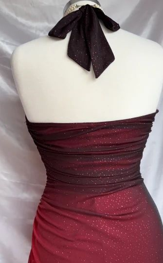 Beautiful Halter Ombre Navy Blue V Neck Chiffon Long Prom Dress Party Dress cc1395