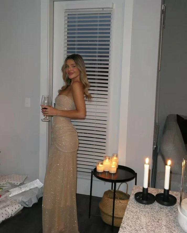 Sparkly Strapless Tulle Sequins Long Prom Dress Sheath Birthday Party Dress cc2277