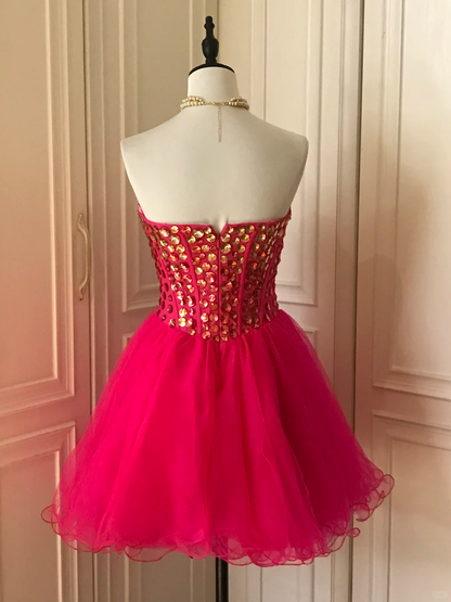 Gorgeous Strapless Red Chiffon Beaded A Line Birthday Outfits Homecoming Dress cc3181