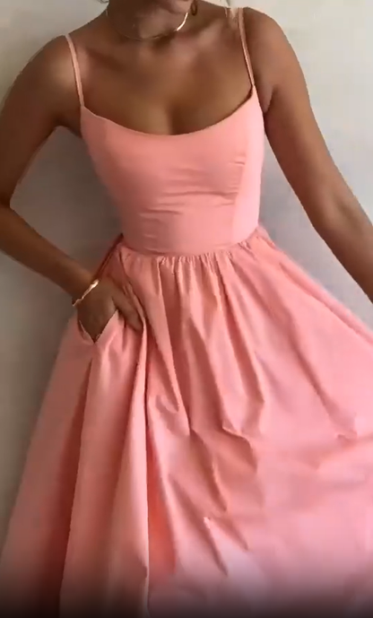 Pretty Spaghetti Straps Pink Satin Prom Dress A Line Birthday Dress cc2203
