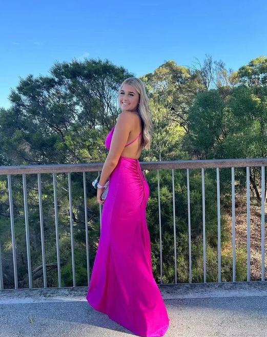 Sexy V Neck Mermaid Backless Party Prom Dress,Hot Pink Long Evening Dress cc2268