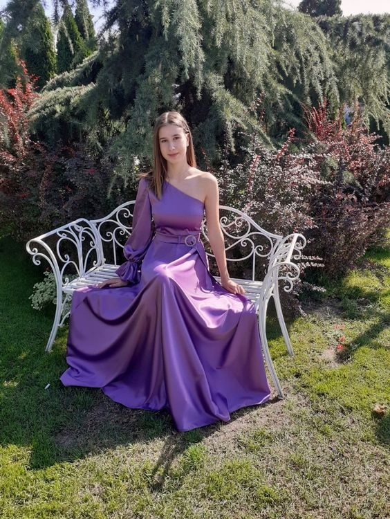 Simple One Sleeve Prom Dress,Wedding Guest Outfit  cc952