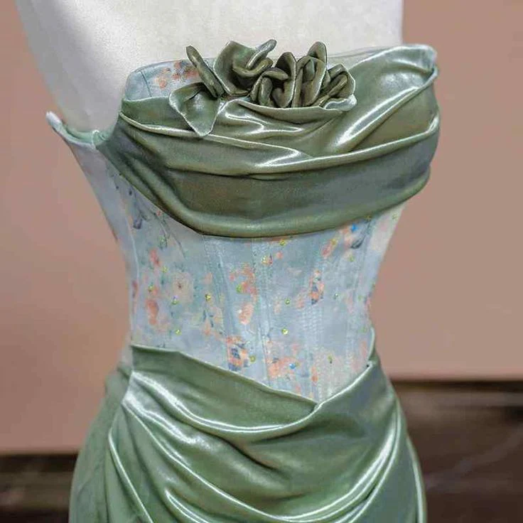 Elegant Light Green Satin Long Prom Dress Strapless Party Evening Dress cc2441