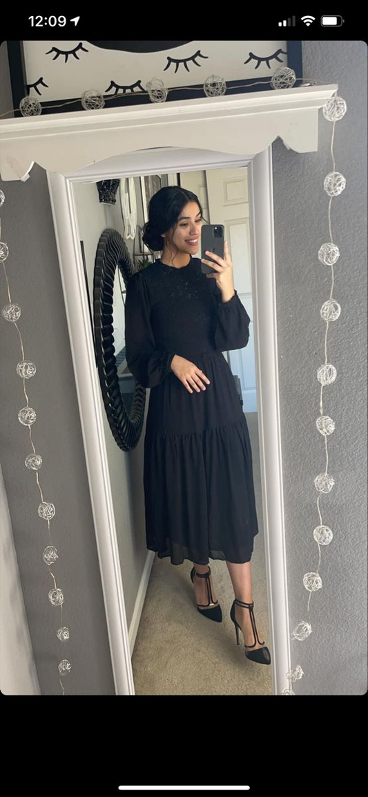 Modest Black A-line Long Sleeves Prom Dress,Black Formal Gown cc1296