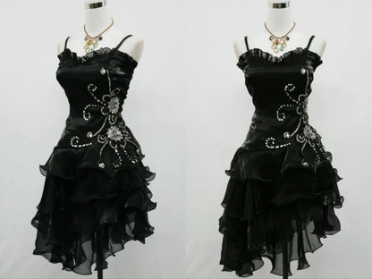 Sexy Straps Black Chiffon Beaded Cocktail Dress Homecoming Dress cc1957