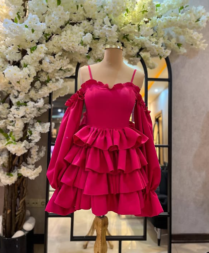 A-line Spaghetti Straps Tiered Homecoming Dress cc824