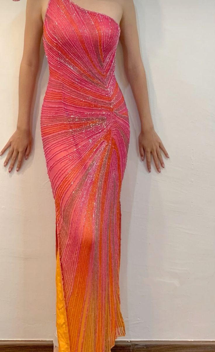 Luxurious One Shoulder Slit Beaded Evening Dress Formal Prom Dress cc2148