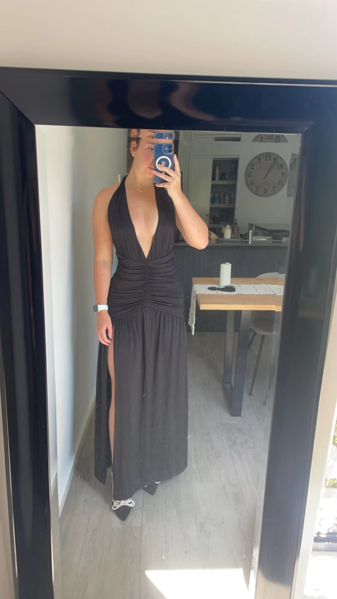 Sexy Halter Backless Party Evening Dress,Brown V Neck Slit Prom Dress cc2915
