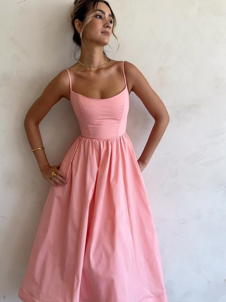 Pretty Spaghetti Straps Pink Satin Prom Dress A Line Birthday Dress cc2203
