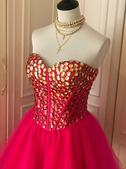 Gorgeous Strapless Red Chiffon Beaded A Line Birthday Outfits Homecoming Dress cc3181