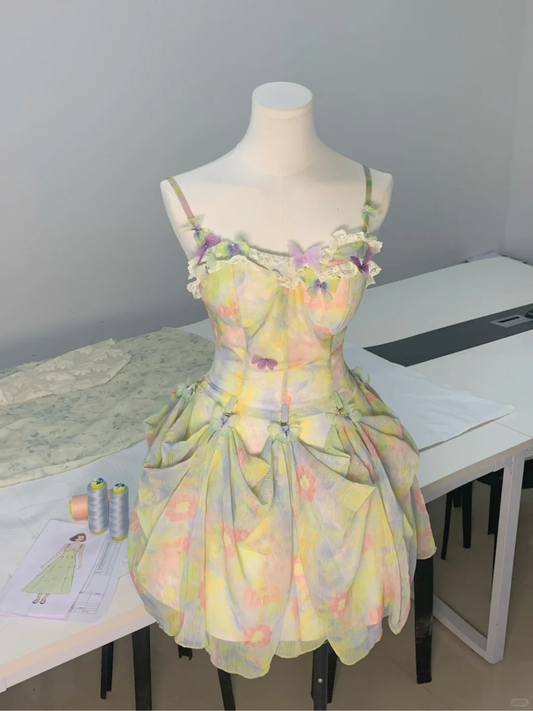 Beautiful Spaghetti Straps Chiffon Print Floral A Line Short Party Dress Formal 6th Grade Homecoming Dress cc3436