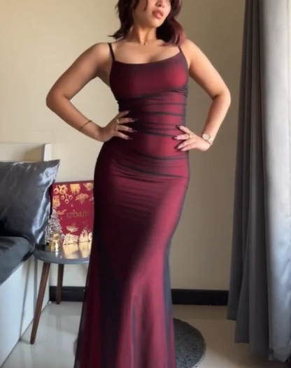 Spaghetti Straps Vintage Burgundy Evening Dress Formal Prom Dress cc2093