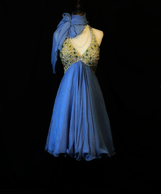 Gorgeous Halter Blue Chiffon Beaded Cocktail Dress Formal Homecoming Dress  cc3118