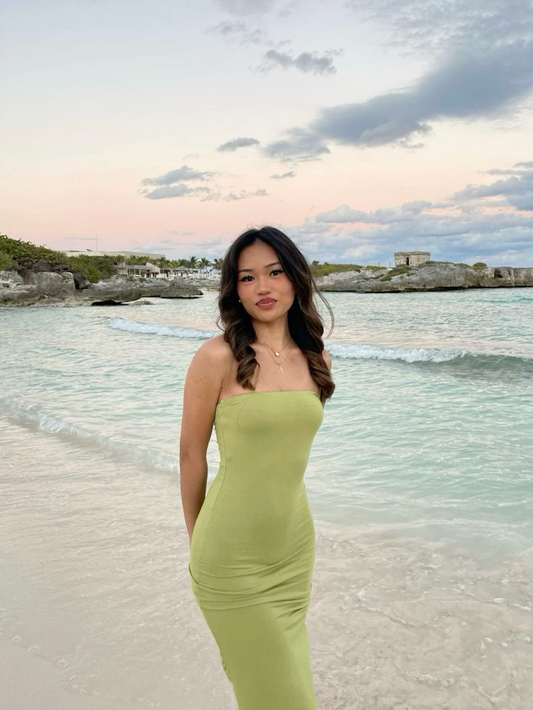 Chic Green Satin Strapless Sheath Party Evening Dress cc2657