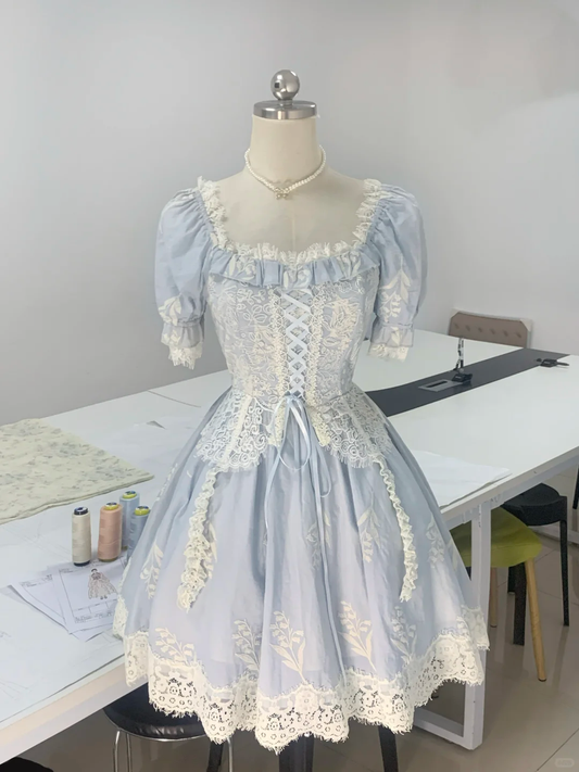 Beautiful Satin Lace Blue A Line Short Party Dress Homecoming Dress cc3354