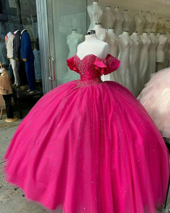 Fuchsia Off The Shoulder Quinceanera Dress Ball Gown Sweet 16 Dress cc1011