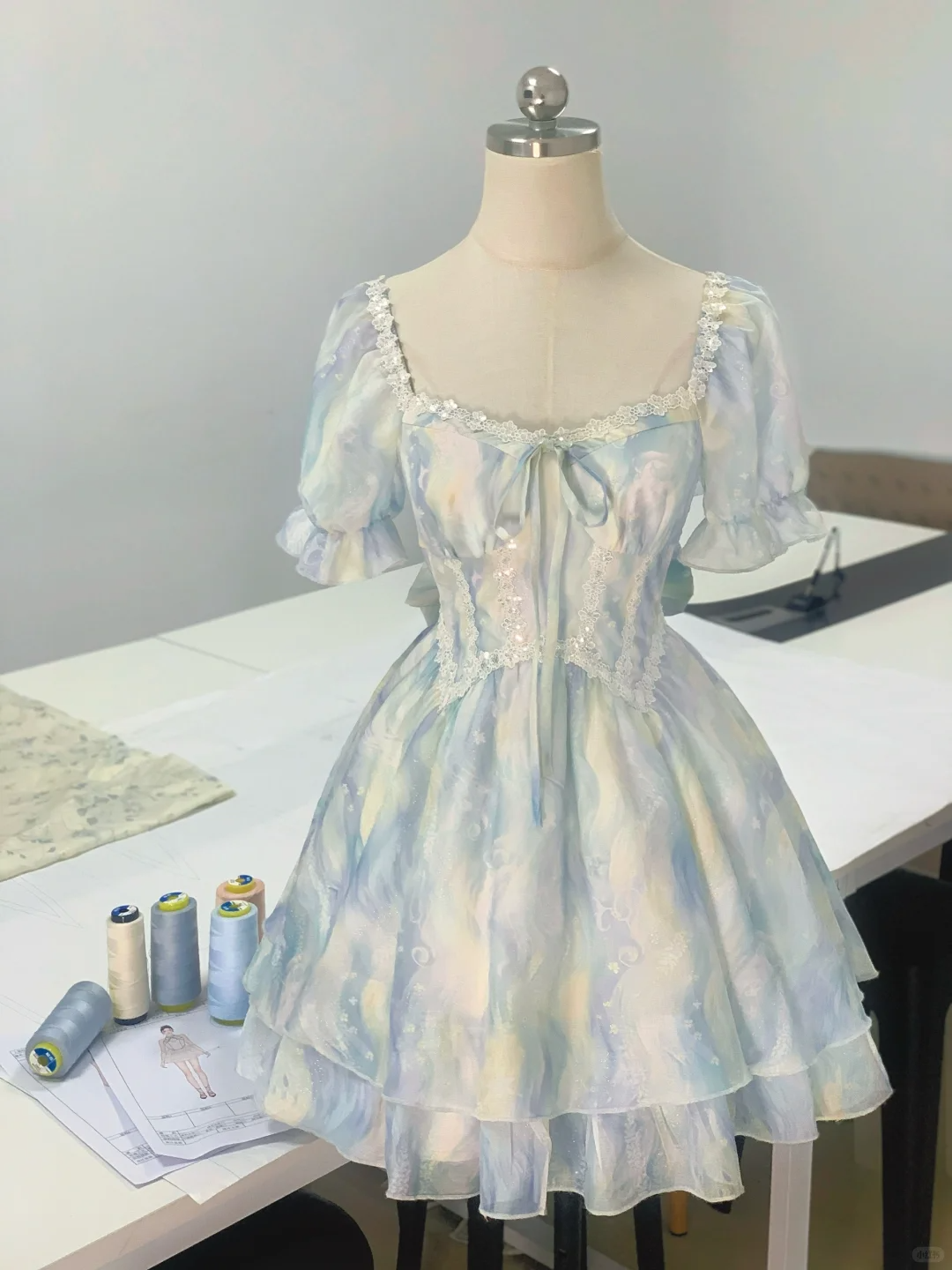 Pretty Blue Chiffon Lace A Line Birthday Outfits Formal Graduation Homecoming Dress cc3353