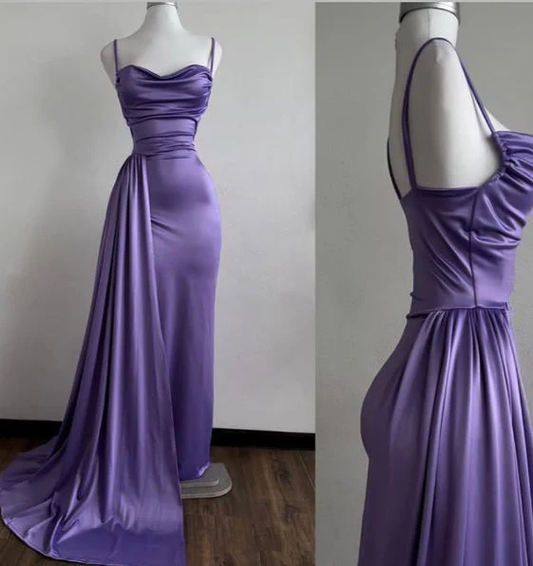 Charming Purple Mermaid Spaghetti Straps Satin Evening Dress Formal Party Prom Gown cc2293