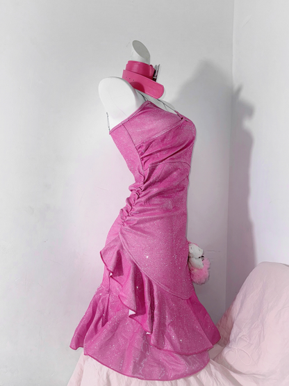 Elegant Spaghetti Straps Hot Pink Ruffles Short Party Dress Homecoming Dress cc3214