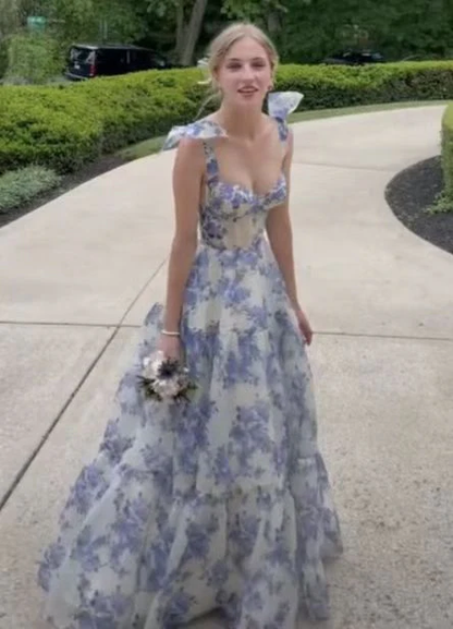 Modern A-line Straps Long Evening Prom Dresses, Custom Sweetheart Prom Dress cc925