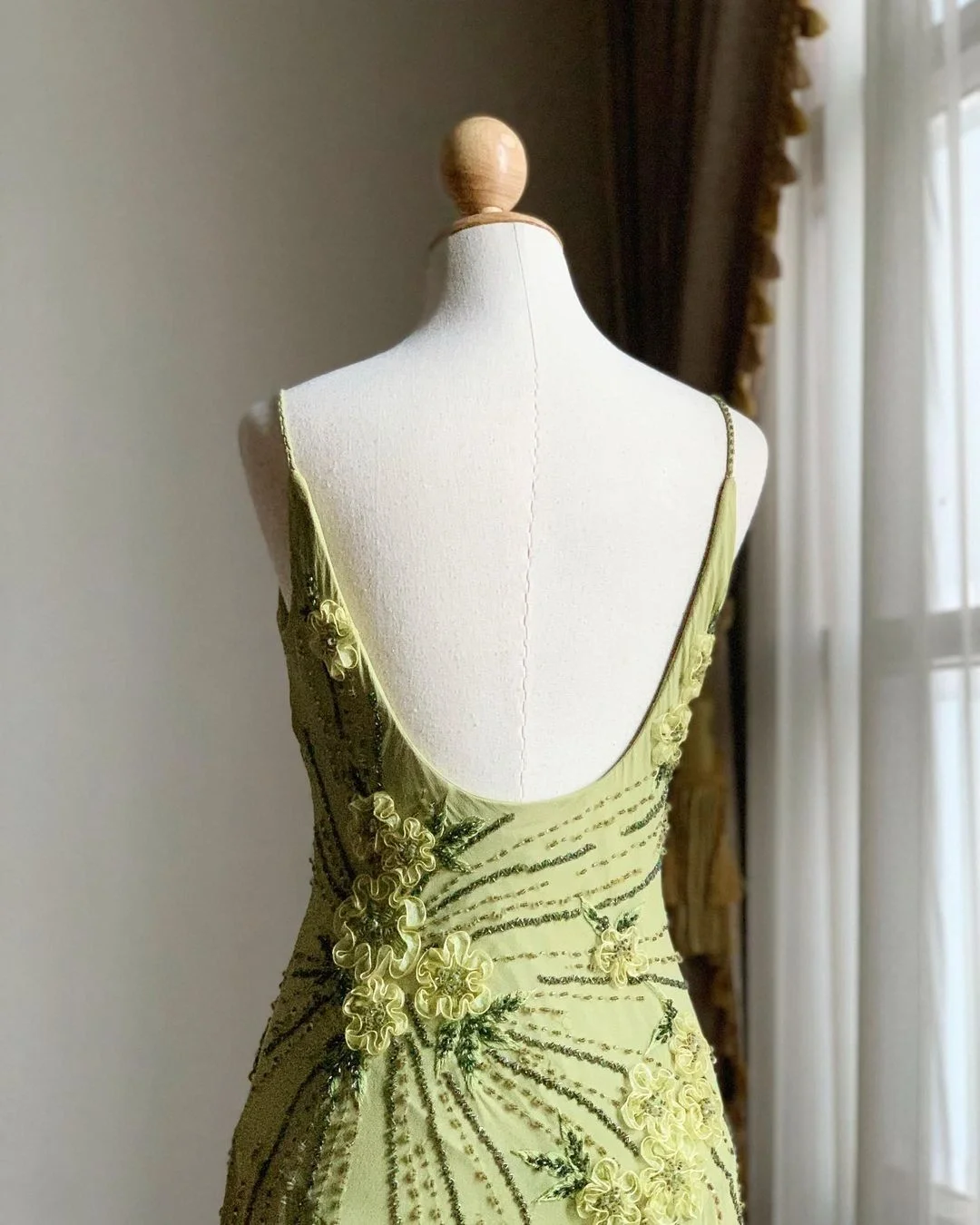 Pretty Green Spaghetti Straps Chiffon Beaded Mermaid Party Dress Long Evening Dress cc3348