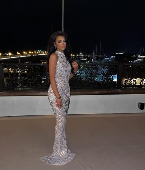 Unique Silver Halter Mermaid Evening Dress Long Party Gown cc2739