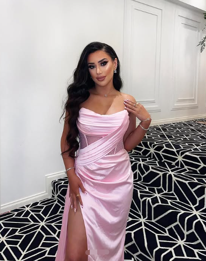 Sexy 17th Birthday Dress Strapless Mermaid Prom Dresses for Black Girls Thigh-High Slits Pleats Beading Birthday Outfits cc1232