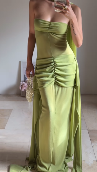 Elegant Green Strapless Ruched Party Dress,Long Prom Evening Dress cc2931