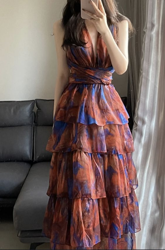 Halter neck prom dress, beach dress,seaside vacation dress,bohemian long dress cc1262