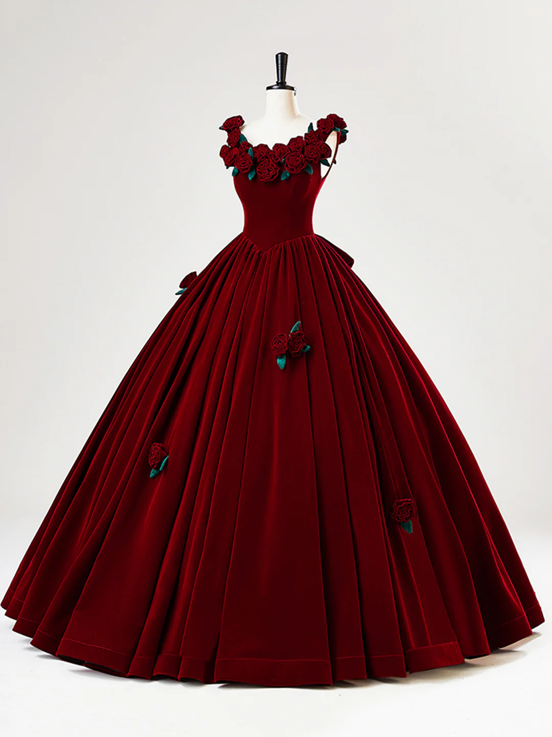 Charming Red Velvet A Line Rose Flowers Ball Gown Sweet 16 Dress Quinceanera Dress cc2061