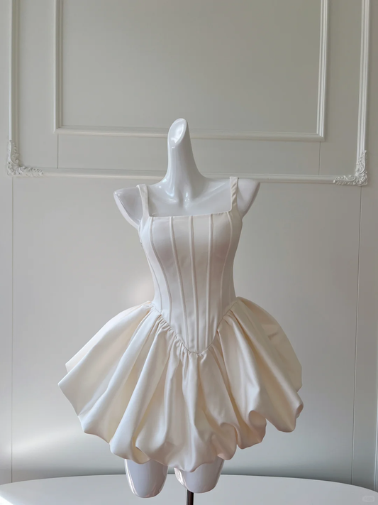 Simple White Satin A Line Homecoming Dress Short Birthday Dress cc3166