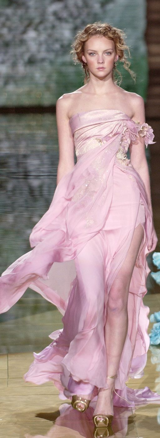 Pretty Pink Chiffon Appliques Slit Prom Dress,Strapless Party Evening Dress cc2877